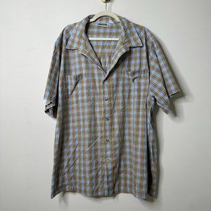 Kingsize Tan/Blue Plaid Short Sleeve Button Front Top Men's 3XL